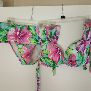 Floral Bikini Set with Pink and Green